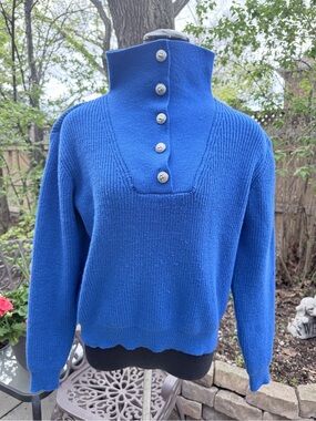 Blue Button-Neck Women’s Sweater